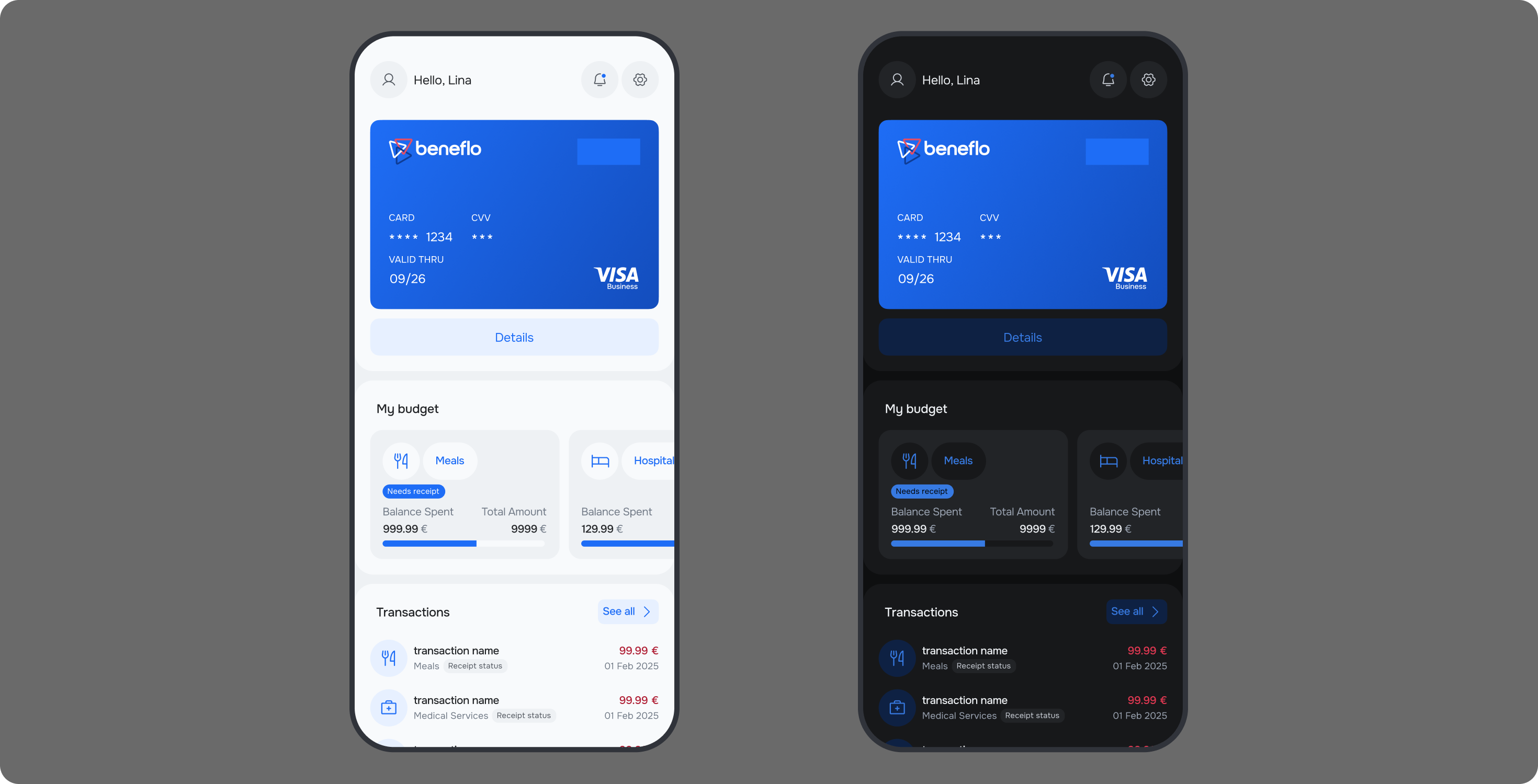 beneflo app: light and dark mode